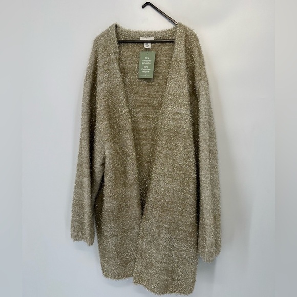 H&M Fuzzy Sparkly Glittery Textured Wide Sleeve Slouchy Cardigan In Beige Gold - Picture 3 of 8